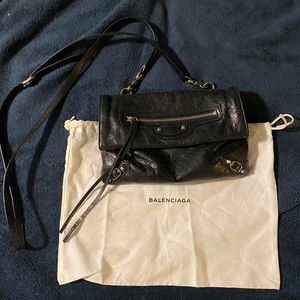 BALENCIAGA Black Leather Envelope Crossbody